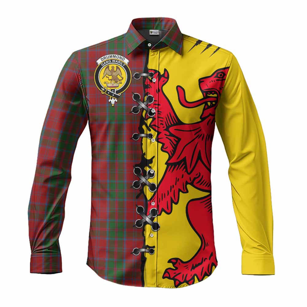 Drummond Tartan Family Crest Long Sleeve Button Shirts Lion Rampant Honor - Tartan Vibes Clothing