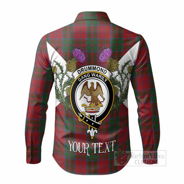 Drummond Tartan Family Crest Long Sleeve Button Shirts Scottish Burns Night Thistle Floral