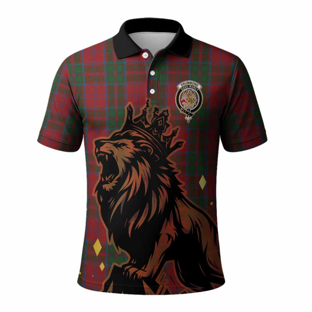 Drummond Tartan Family Crest Polo Shirt Crowned Lion Roaring