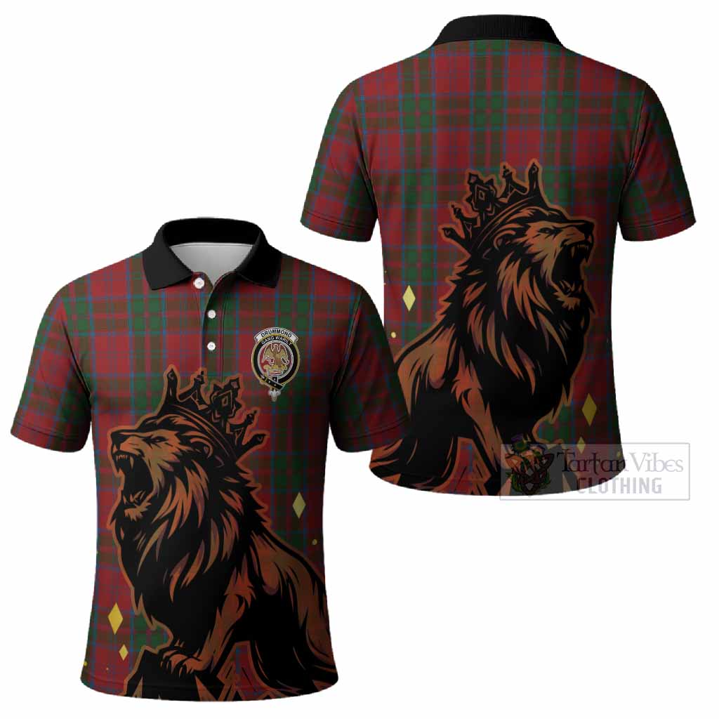 Drummond Tartan Family Crest Polo Shirt Crowned Lion Roaring