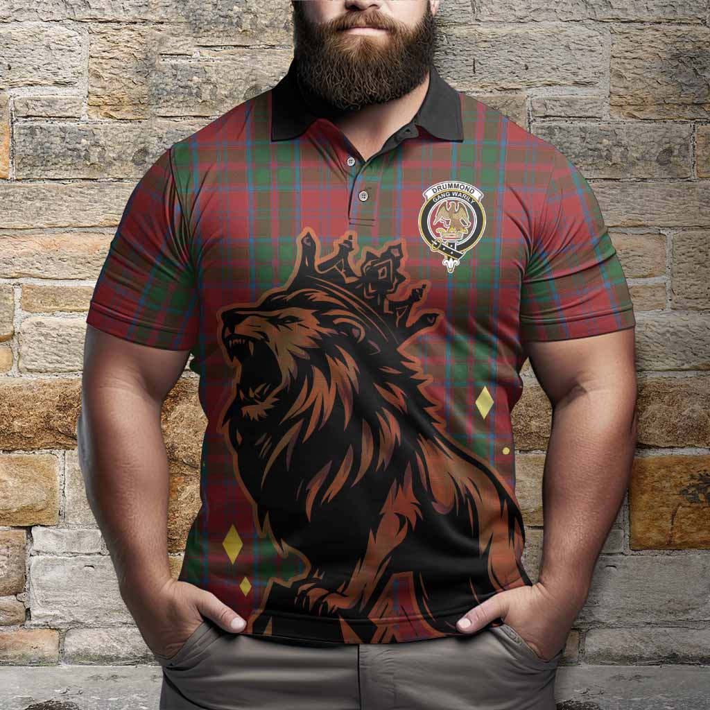 Drummond Tartan Family Crest Polo Shirt Crowned Lion Roaring