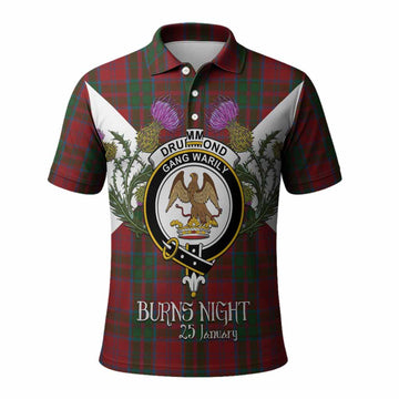Drummond Tartan Family Crest Polo Shirt Scottish Burns Night Thistle Floral