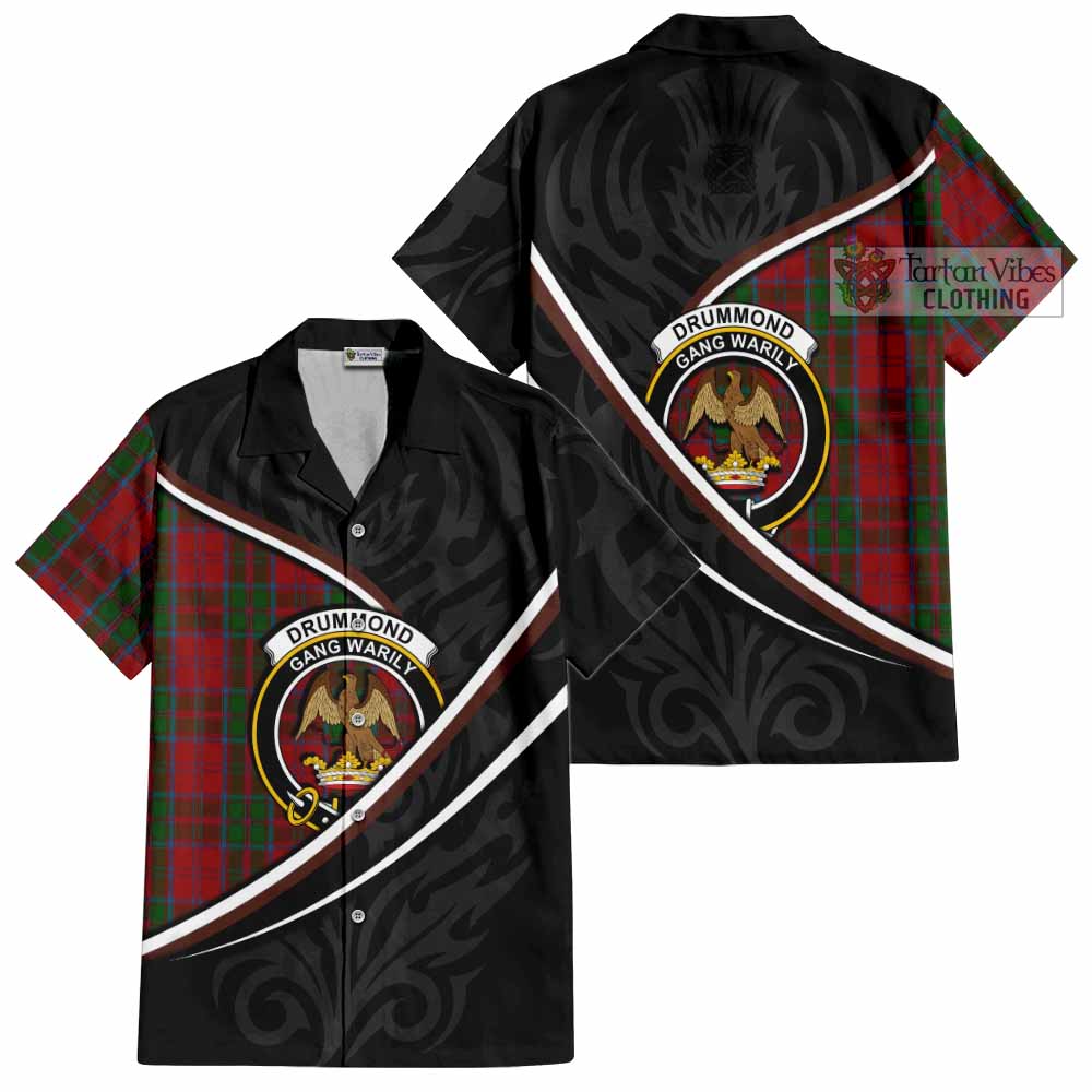 Drummond Tartan Family Crest Short Sleeve Button Shirt Celtic Scottish Thistle Floral - Tartan Vibes Clothing