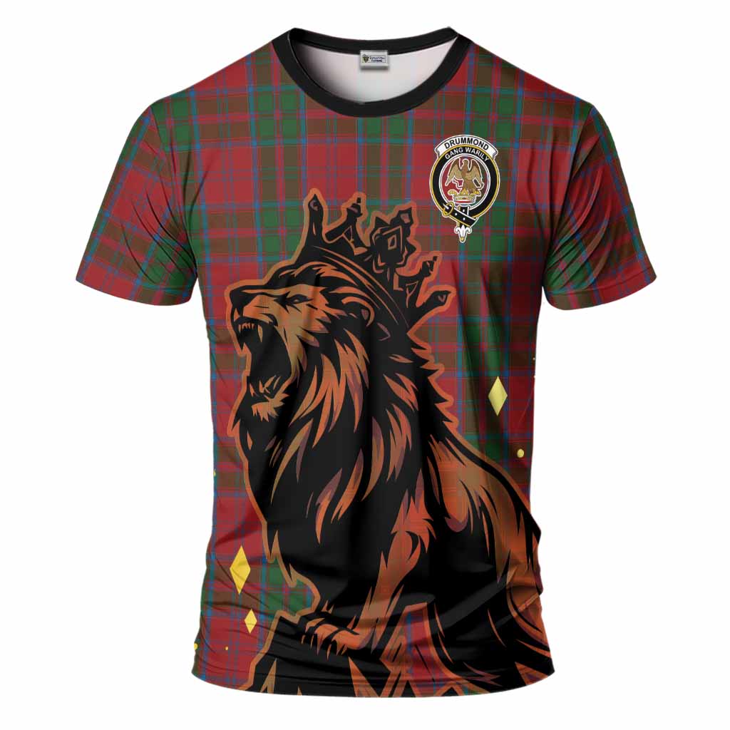 Drummond Tartan Family Crest T-Shirt Crowned Lion Roaring