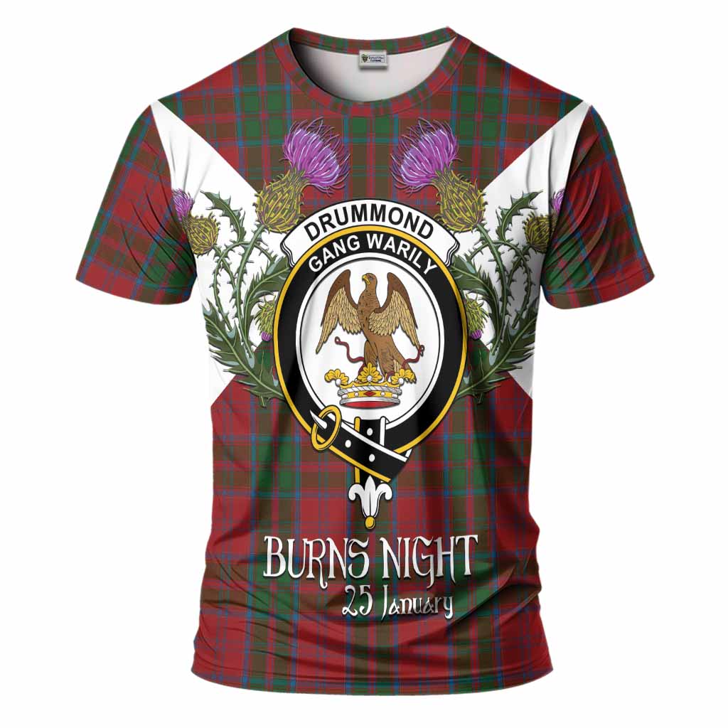 Drummond Tartan Family Crest T-Shirt Scottish Burns Night Thistle Floral