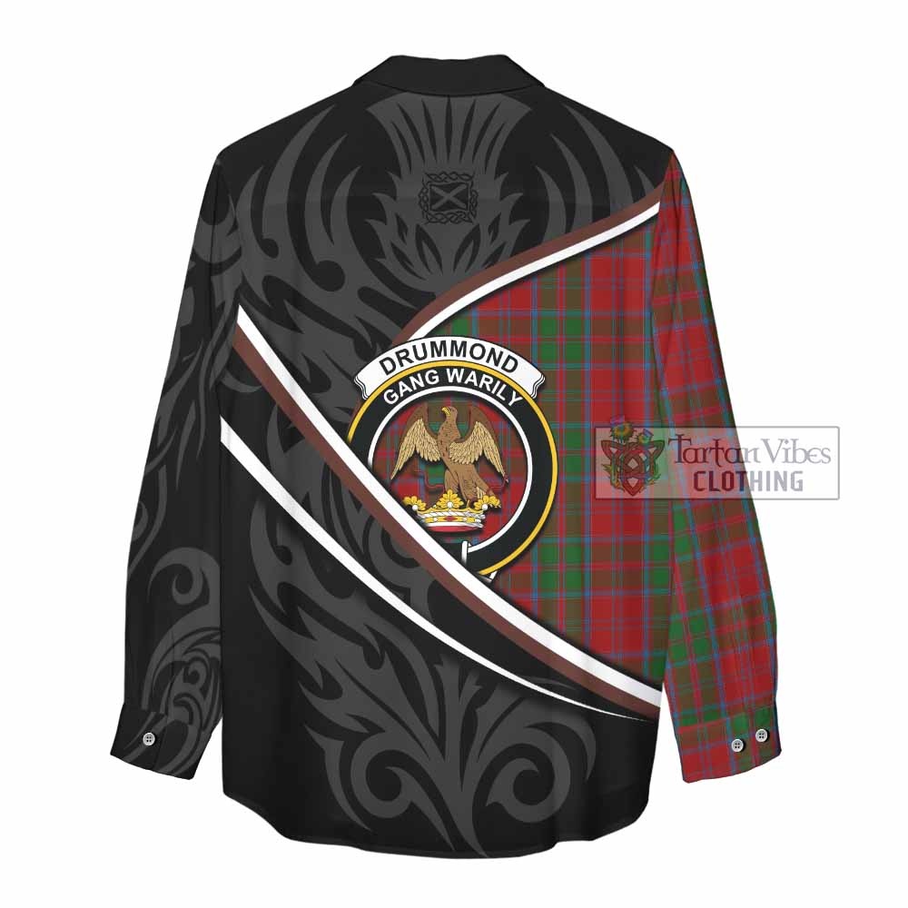 Drummond Tartan Family Crest Women Casual Shirt Celtic Scottish Thistle Floral - Tartan Vibes Clothing