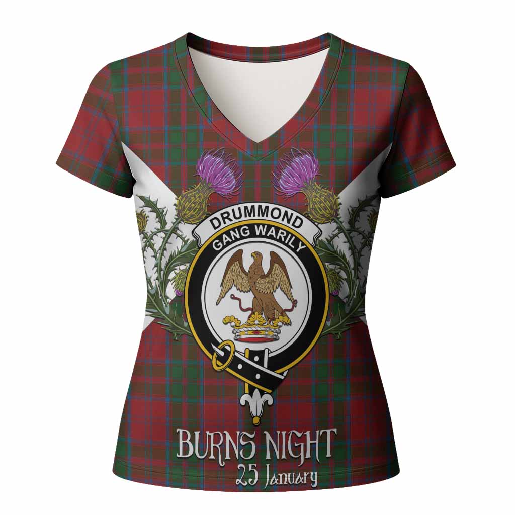 Drummond Tartan Family Crest Women T shirt Scottish Burns Night Thistle Floral