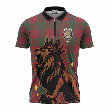 Drummond Tartan Family Crest Zipper Polo Shirt Crowned Lion Roaring