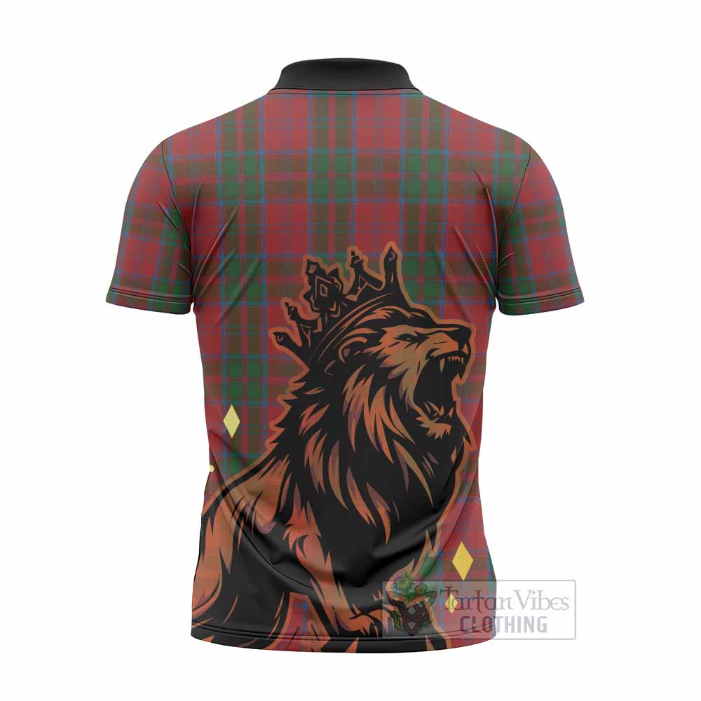 Drummond Tartan Family Crest Zipper Polo Shirt Crowned Lion Roaring
