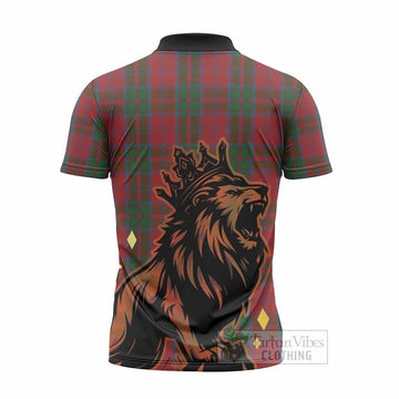 Drummond Tartan Family Crest Zipper Polo Shirt Crowned Lion Roaring