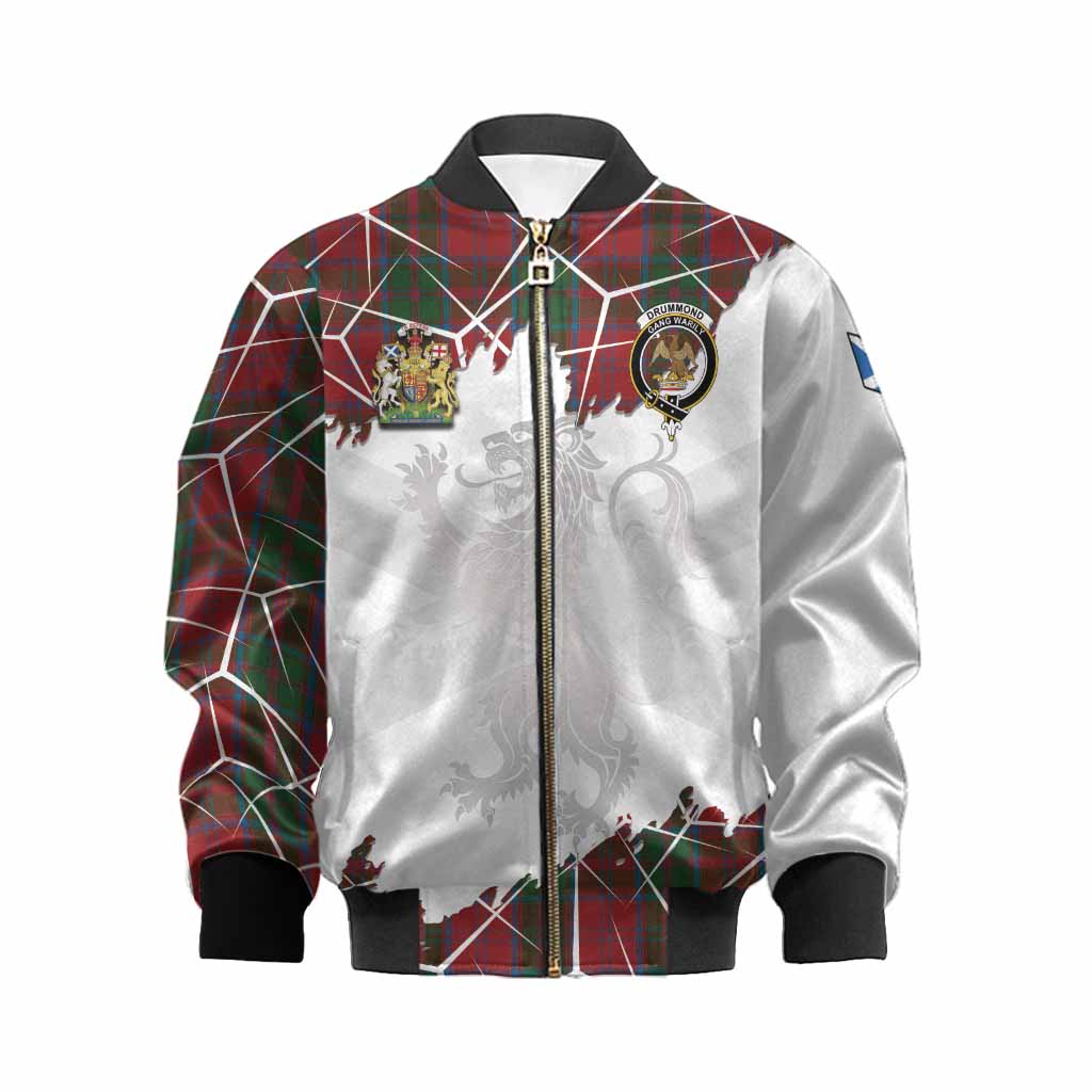 Drummond Tartan Kid Bomber Jacket with Family Crest and Lion Rampant Grunge Style
