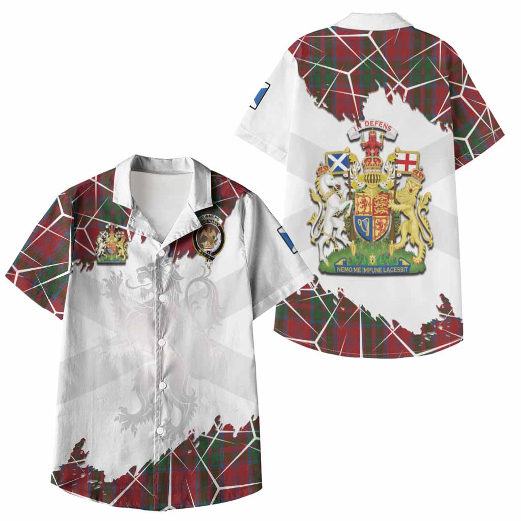 Drummond Tartan Kid Hawaiian Shirt with Family Crest and Lion Rampant Grunge Style