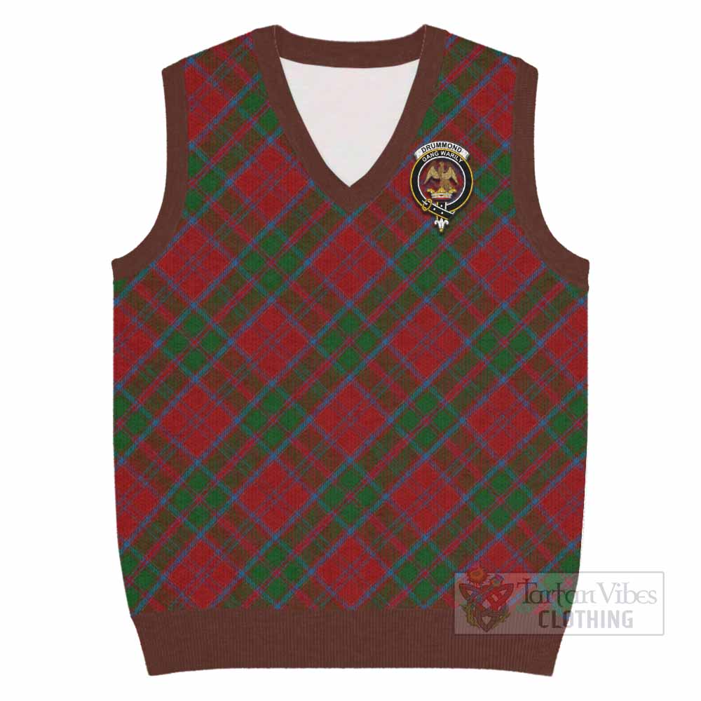 Drummond Tartan Knitted V-Neck Vest with Family Crest Cross Style