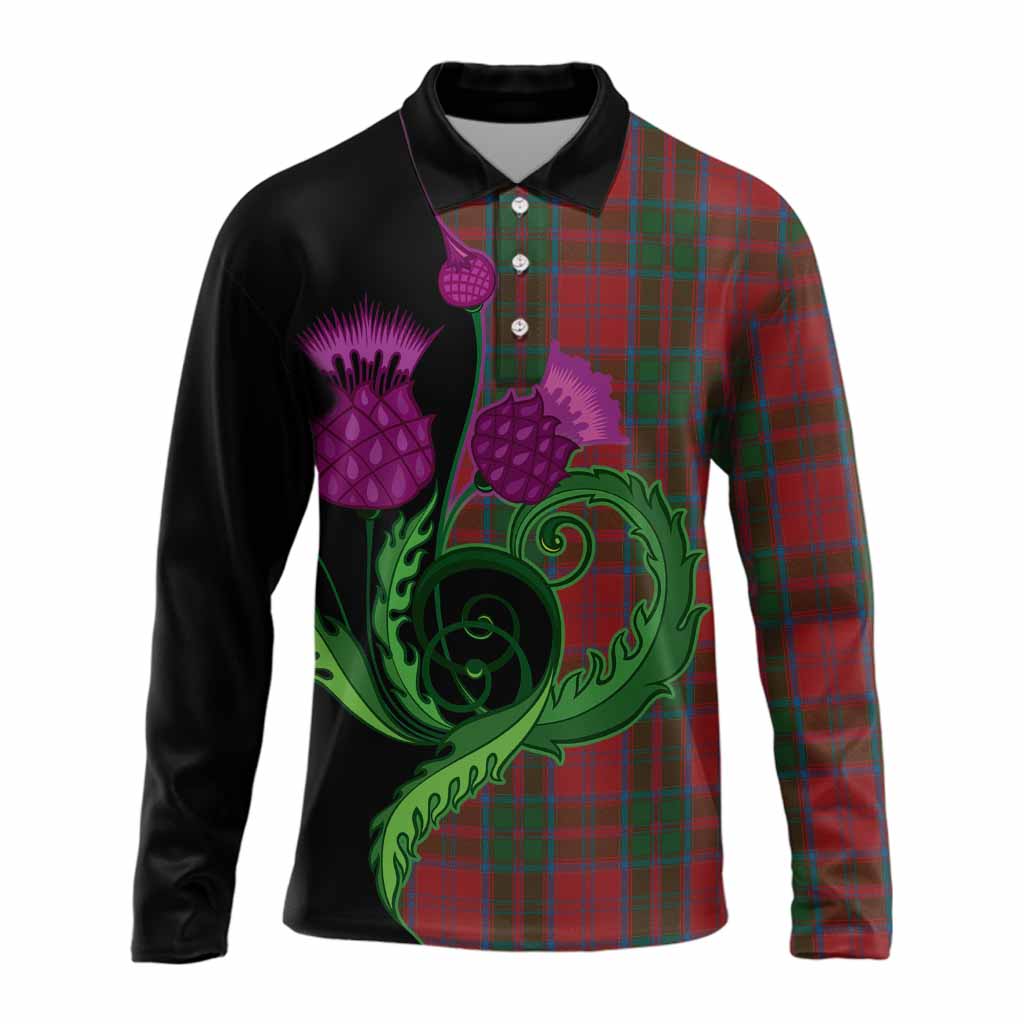 Drummond Tartan Long Sleeve Polo Shirt Traditional Scottish Thistle