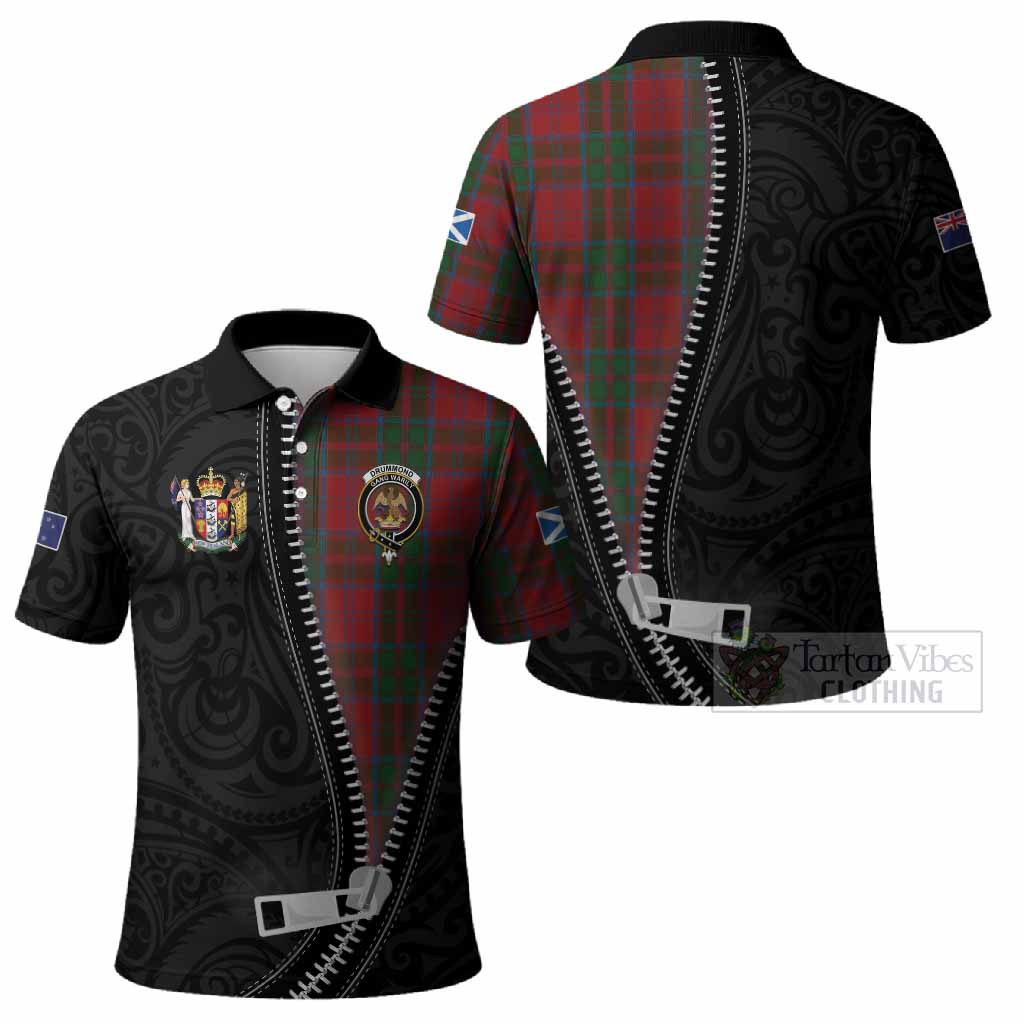 Drummond Tartan Polo Shirt New Zealand Pattern Unique Zipper Stylized
