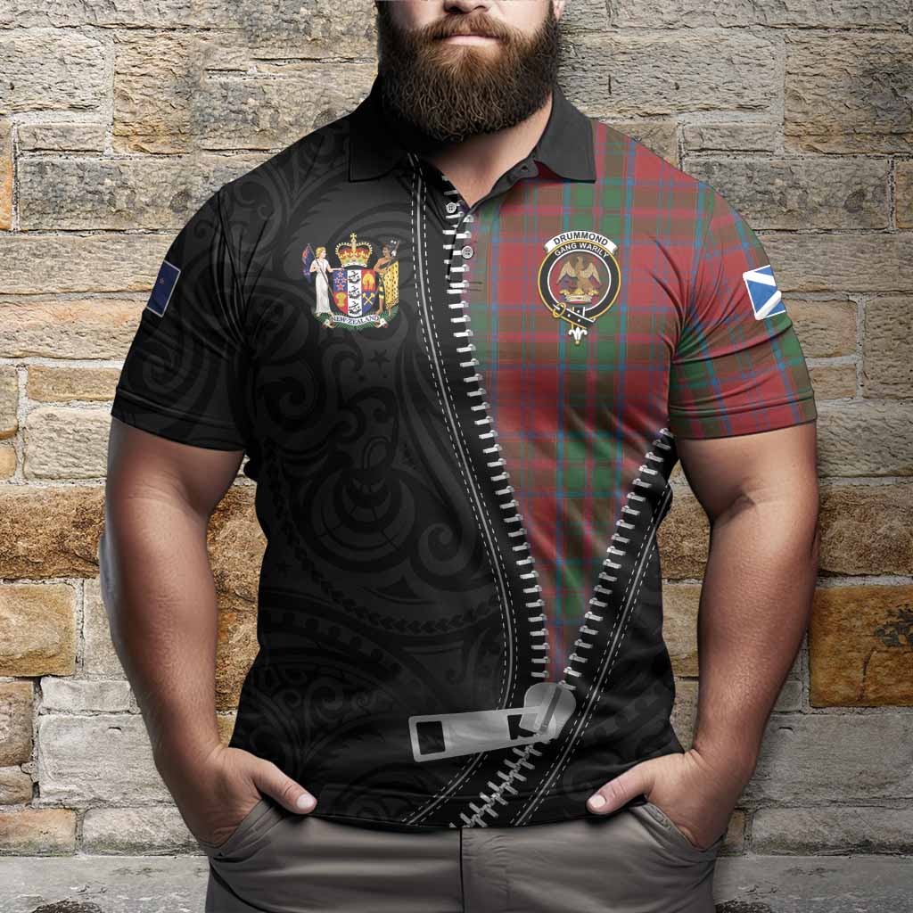Drummond Tartan Polo Shirt New Zealand Pattern Unique Zipper Stylized