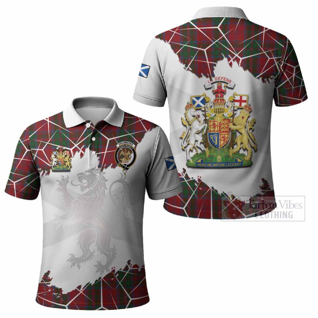 Drummond Tartan Polo Shirt with Family Crest and Lion Rampant Grunge Style