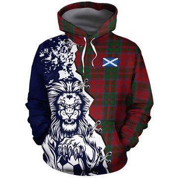 Drummond Tartan Scottish Cotton Hoodie Angry Lion With Soccer Ball Style