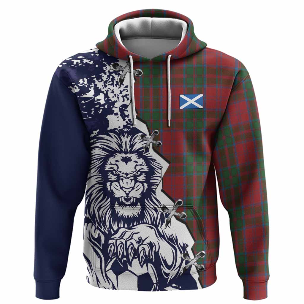 Drummond Tartan Scottish Hoodie Angry Lion With Soccer Ball Style