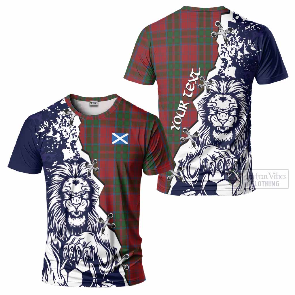 Drummond Tartan Scottish T-Shirt Angry Lion With Soccer Ball Style