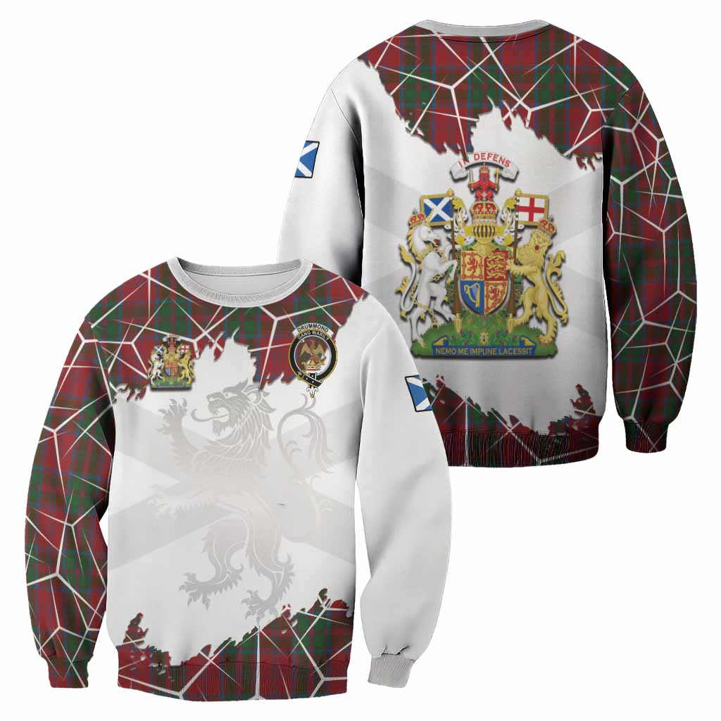 Drummond Tartan Sweatshirt with Family Crest and Lion Rampant Grunge Style