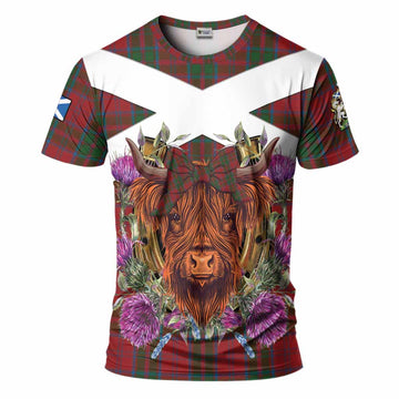 Drummond Tartan T-Shirt Scottish Thistle Heilan Coo