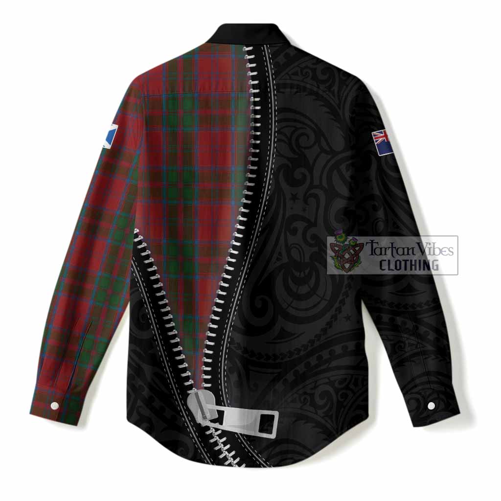 Drummond Tartan Women Casual Shirt New Zealand Pattern Unique Zipper Stylized