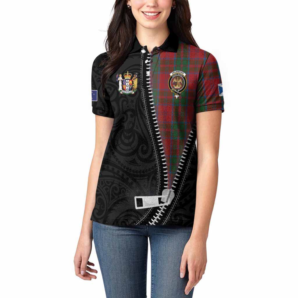 Drummond Tartan Women Polo Shirt New Zealand Pattern Unique Zipper Stylized