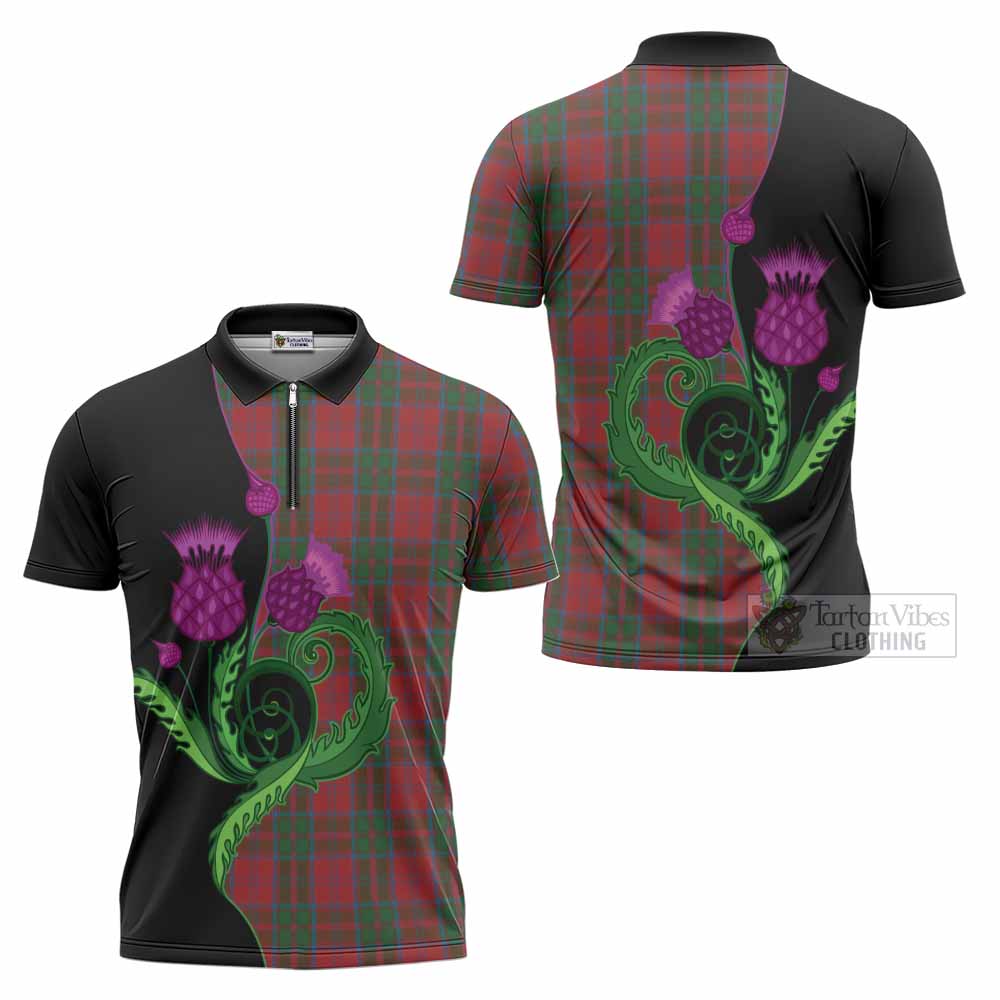 Drummond Tartan Zipper Polo Shirt Traditional Scottish Thistle