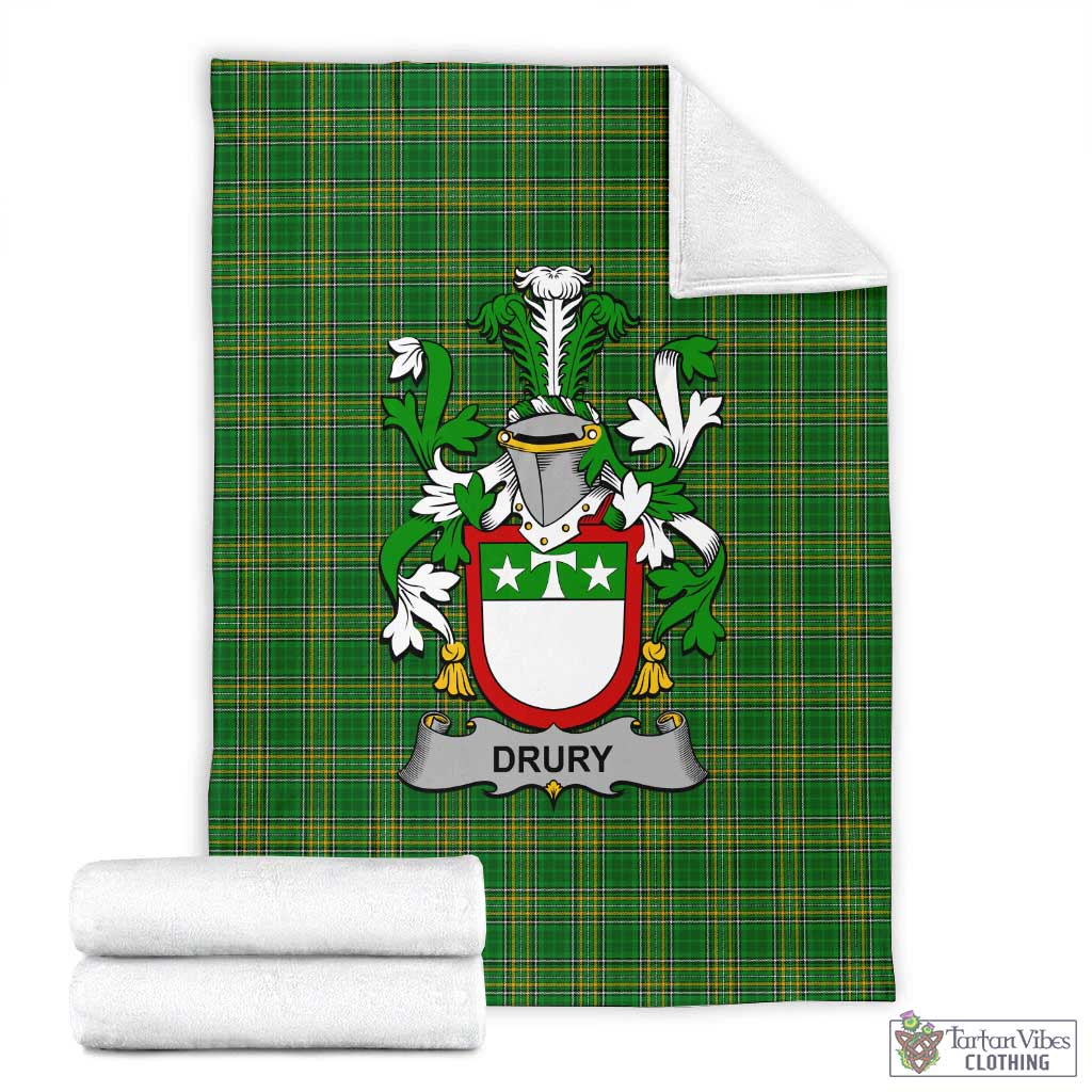 Drury Irish Clan Tartan Blanket with Coat of Arms X-Large 59 x 79 inches 150 x 200 cm - Tartan Vibes Clothing