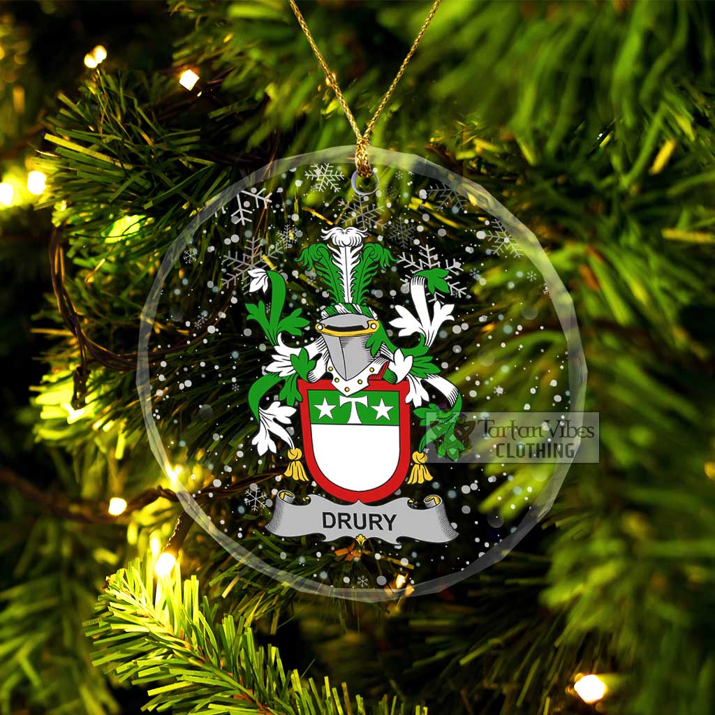 Drury Irish Clan Christmas Glass Ornament with Coat of Arms Transparent Glass Circle - 2D-tartanvibesclothing