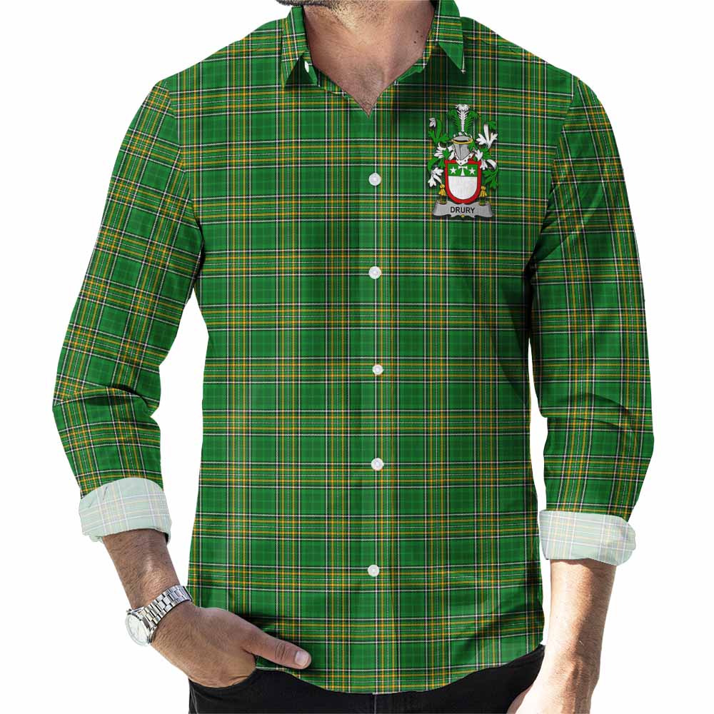 Drury Irish Clan Tartan Long Sleeve Button Up with Coat of Arms Men's Shirt - Tartan Vibes Clothing