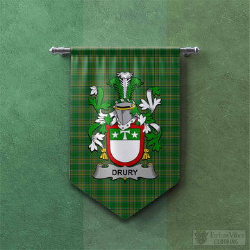 Tartan Vibes Clothing Drury Irish Clan Tartan Gonfalon, Tartan Banner with Coat of Arms