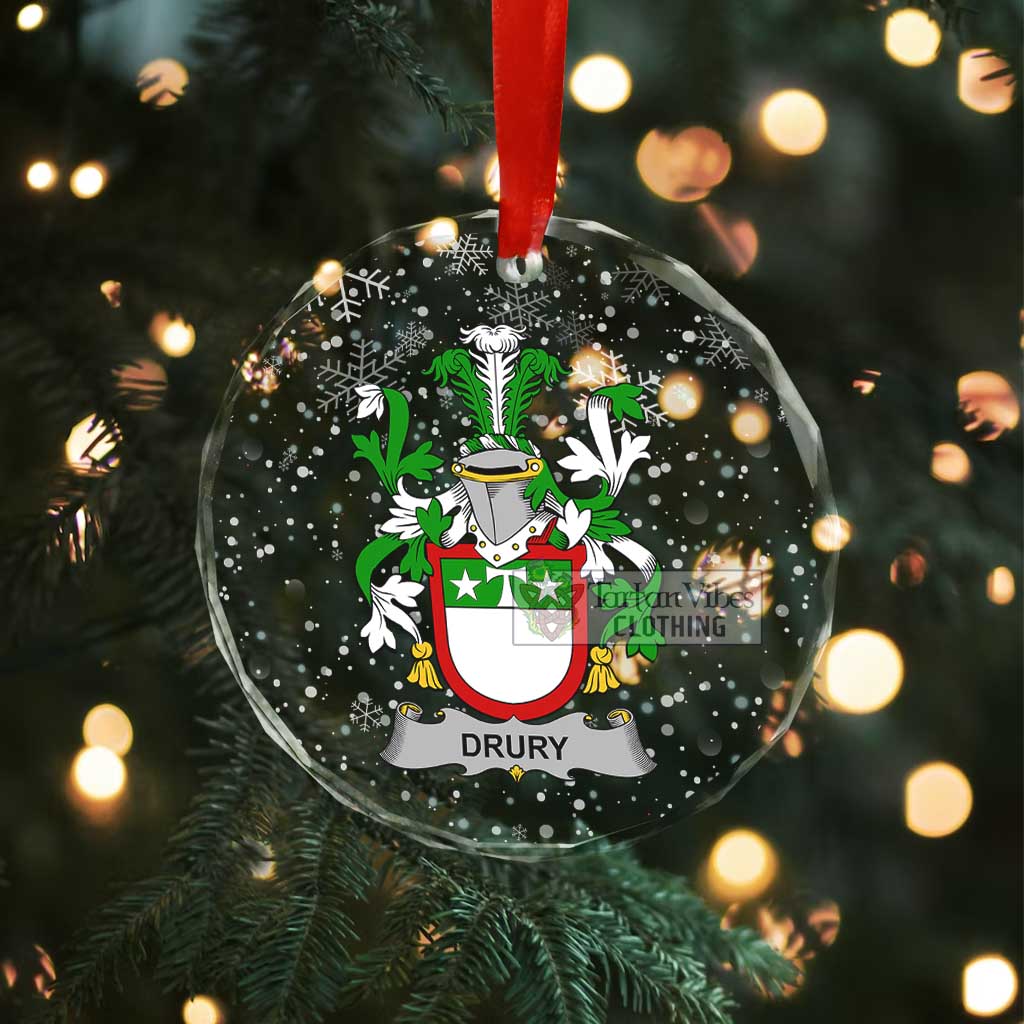 Drury Irish Clan Christmas Glass Ornament with Coat of Arms - 2D-tartanvibesclothing
