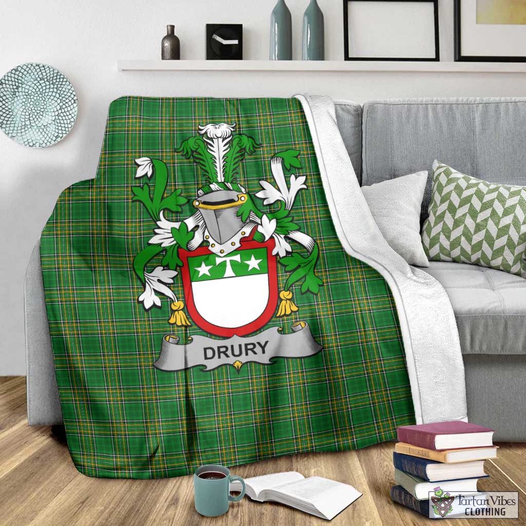 Drury Irish Clan Tartan Blanket with Coat of Arms - Tartan Vibes Clothing
