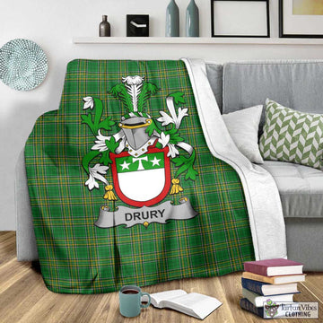 Tartan Vibes Clothing Drury Irish Clan Tartan Blanket with Coat of Arms