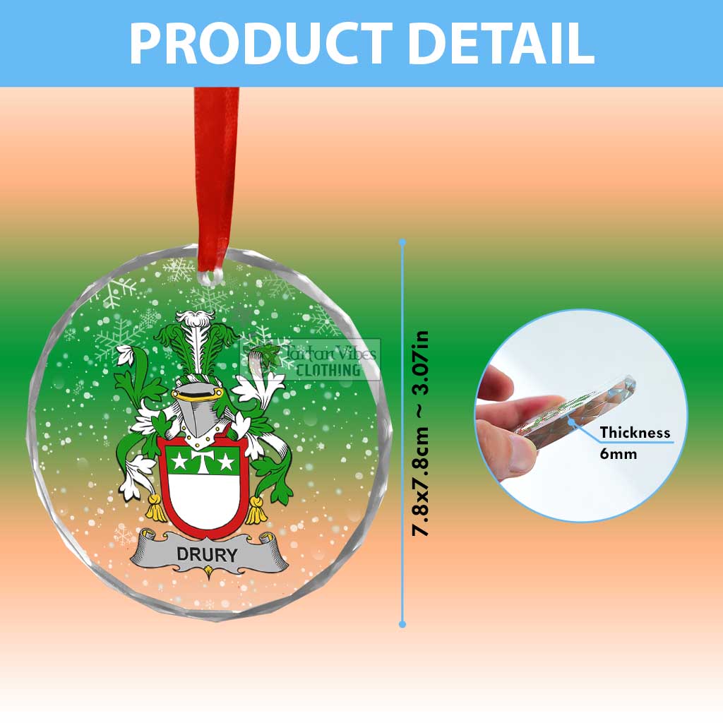 Drury Irish Clan Christmas Glass Ornament with Coat of Arms - 2D-tartanvibesclothing