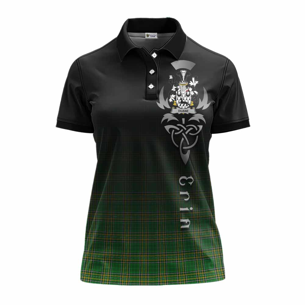 Tartan Vibes Clothing Duane Irish Clan Women's Polo Shirt with Coat of Arms Erin Go Bragh Celtic Inspired