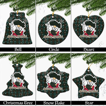 Dublin County Ireland Tartan Christmas Ornaments with Scottish Gnome Playing Bagpipes