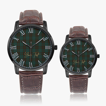 Dublin County Ireland Tartan Personalized Your Text Leather Trap Quartz Watch Wide Type Black Case With Brown Leather Strap - Tartanvibesclothing