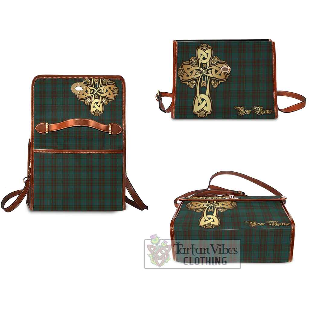 Tartan Vibes Clothing Dublin County Ireland Tartan Waterproof Canvas Bag Golden Thistle Celtic Cross Style