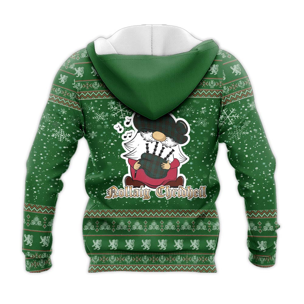 Dublin County Ireland Clan Christmas Knitted Hoodie with Funny Gnome Playing Bagpipes - Tartanvibesclothing