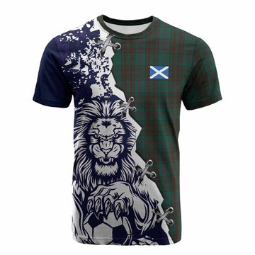 Dublin County Ireland Tartan Scottish Cotton T-shirt Angry Lion With Soccer Ball Style