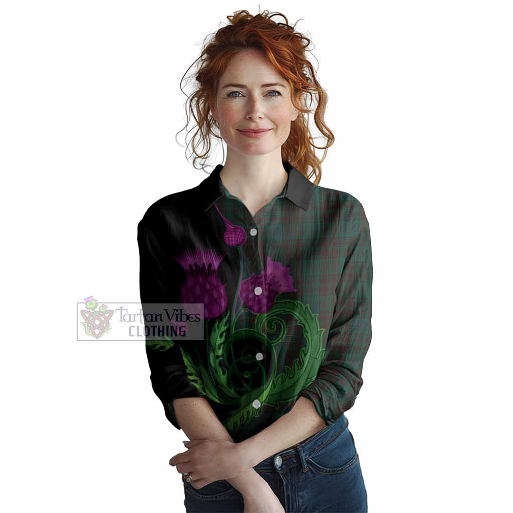 Dublin County Ireland Tartan Women Casual Shirt Traditional Scottish Thistle