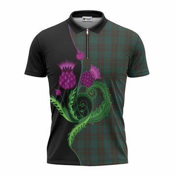 Dublin County Ireland Tartan Zipper Polo Shirt Traditional Scottish Thistle