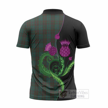 Dublin County Ireland Tartan Zipper Polo Shirt Traditional Scottish Thistle