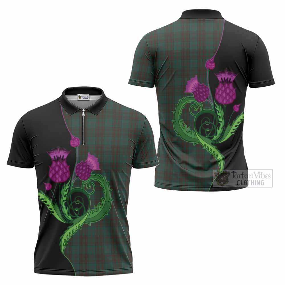 Dublin County Ireland Tartan Zipper Polo Shirt Traditional Scottish Thistle