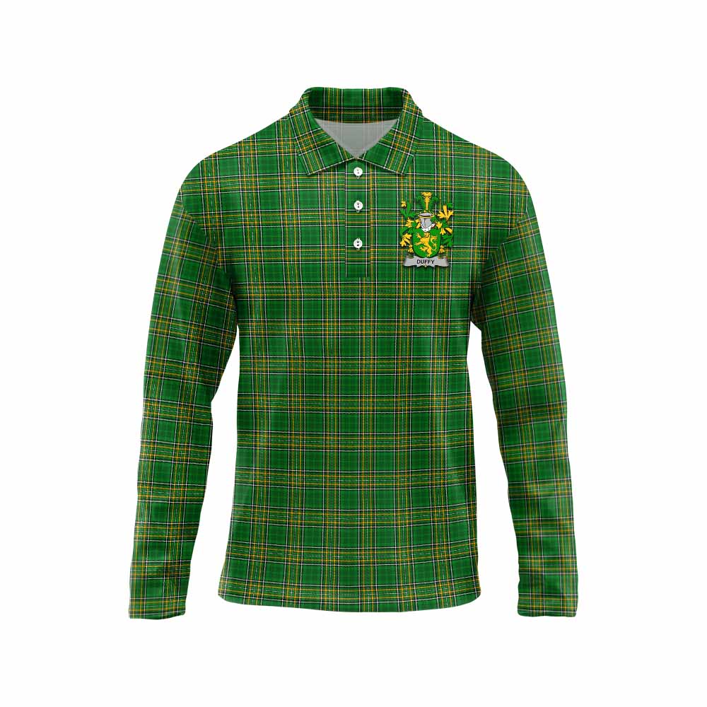 Tartan Vibes Clothing Duffy Irish Clan Tartan Long Sleeve Polo Shirt with Coat of Arms