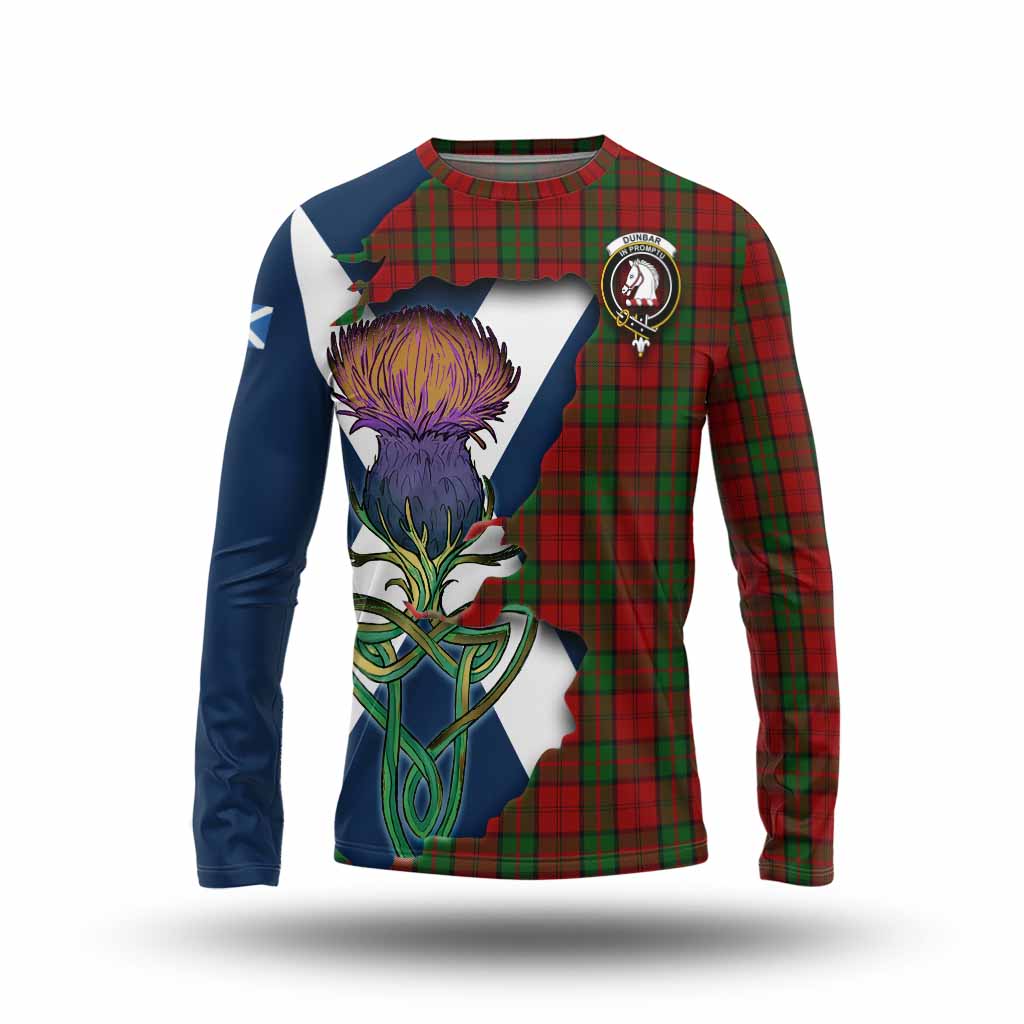 Tartan Vibes Clothing Dunbar Tartan Family Crest Long Sleeve T-Shirt Scottish Thistle Celtic Inspired