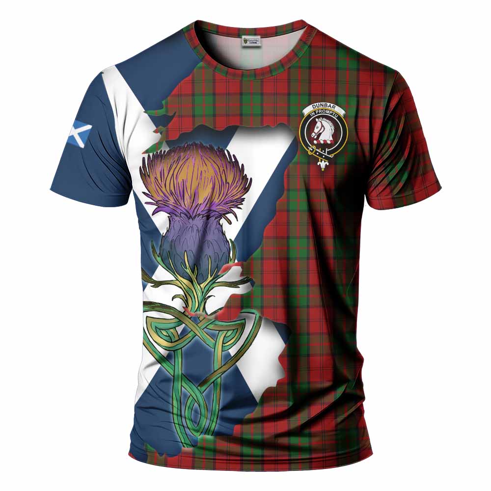 Tartan Vibes Clothing Dunbar Tartan Family Crest T-Shirt Scottish Thistle Celtic Inspired